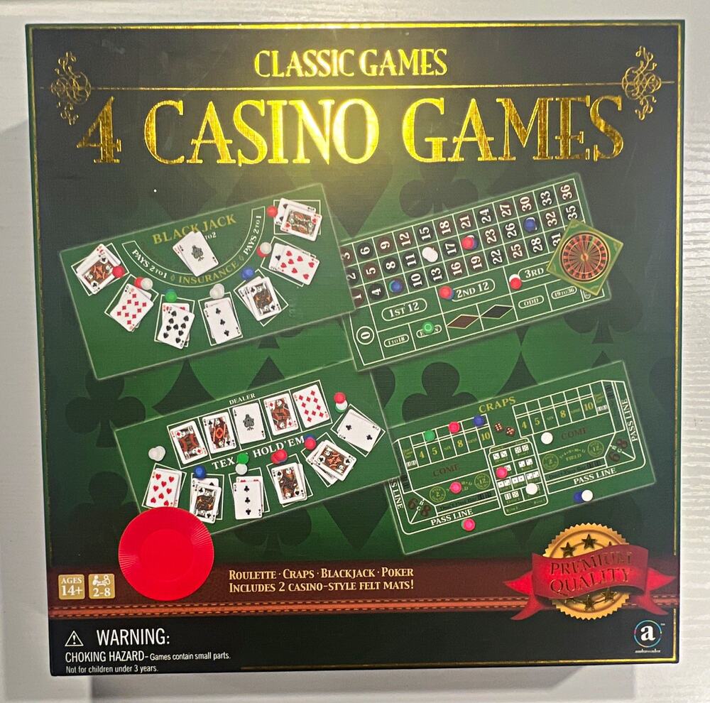 Classic Games 4 Casino Games Set w/ 2 Felt Mats Roulette Craps Blackjack